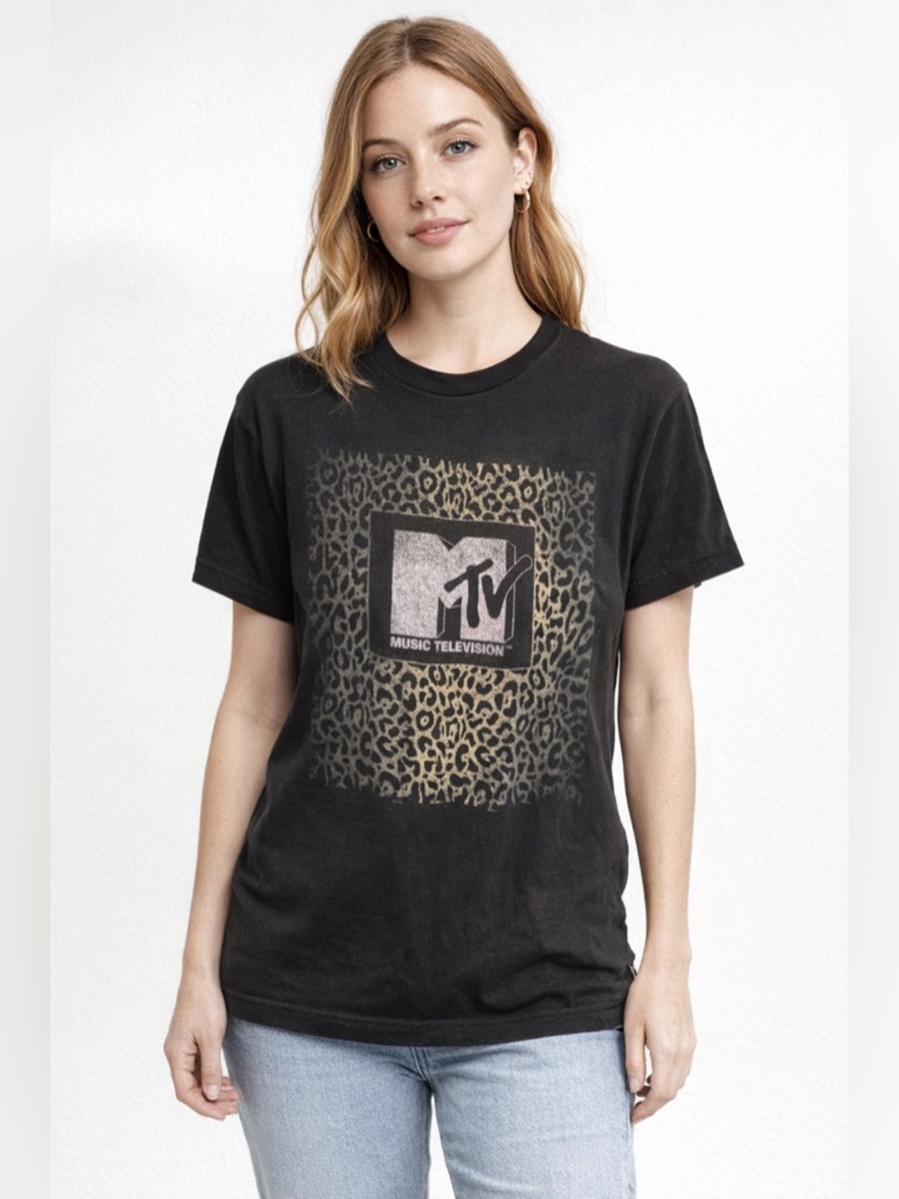 Vintage MTV Leopard Print Graphic Tee Black Unisex Music Television Shirt
